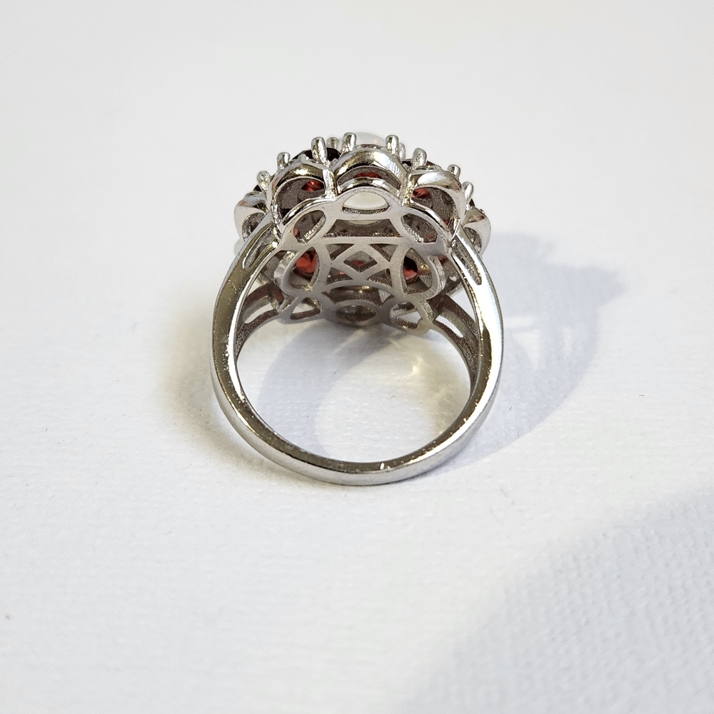 VTG Custom Garnet, Rainbow Moonstone & Zircon 925 Ring Sz 6 - Picture 9 of 13